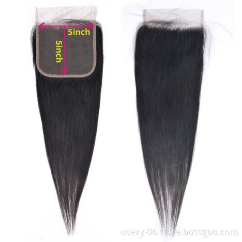 Brazilian Virgin Human Hair Bundles With Lace Frontal Closure 4x4 5x5 6x6 7x7 Straight Hair Closure